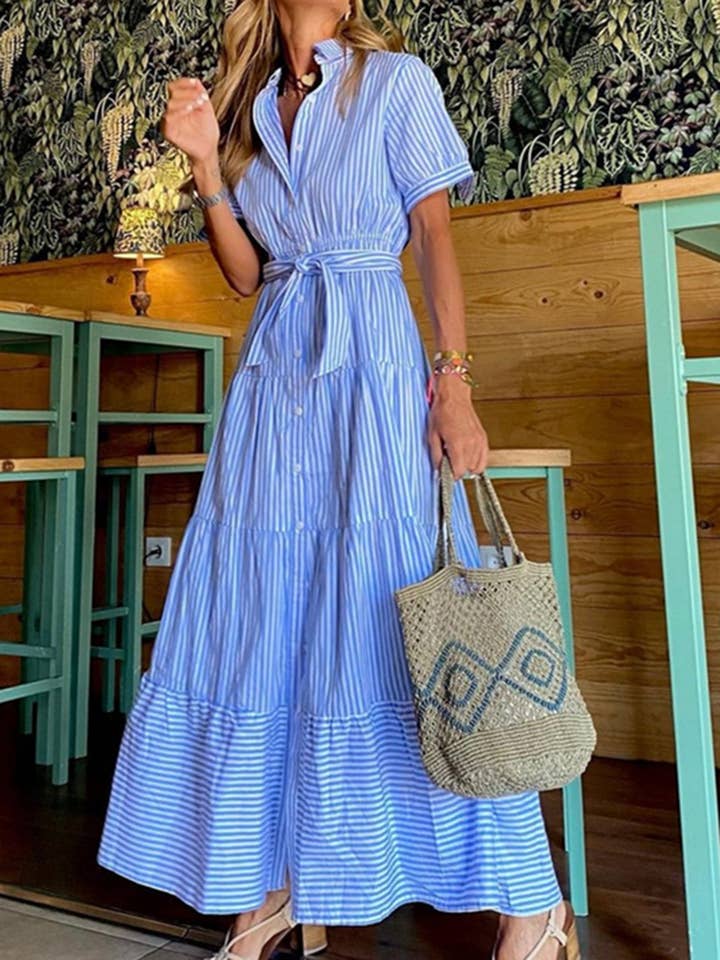 Wholesalesir - Wholesale Dress - Women's - Fashion Striped Short Sleeved Loose Long Dress