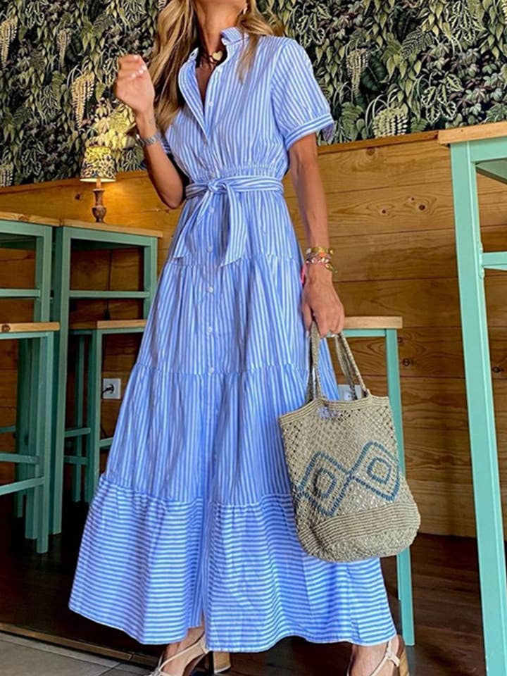 Fashion Striped Short Sleeved Loose Long Dress and other Purchase Wholesale entro clothing dress. Free Returns & Net 60 Terms on Faire trending on Faire.