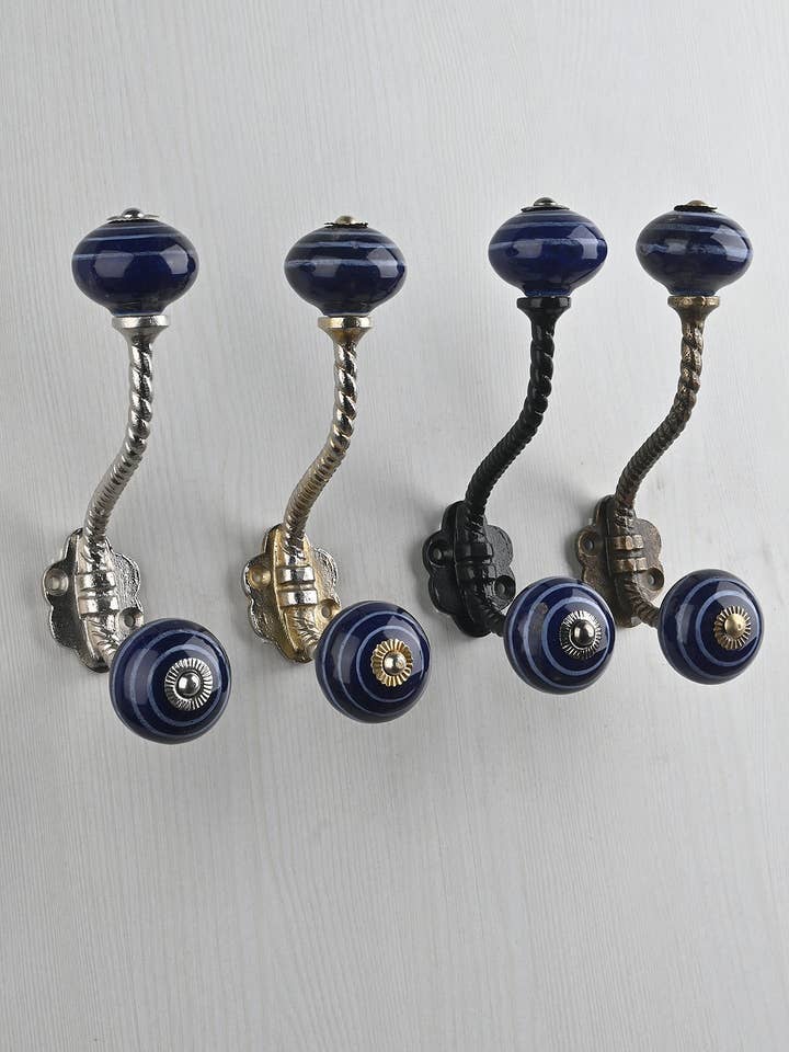 Vacker mörkblå dekorativ handgjord keramisk blå keramikhängare | Vintage väggkrokar | Metallväggkrokar | Hårdvarukrokar | Badkrokar för wholesale av KNOBCO