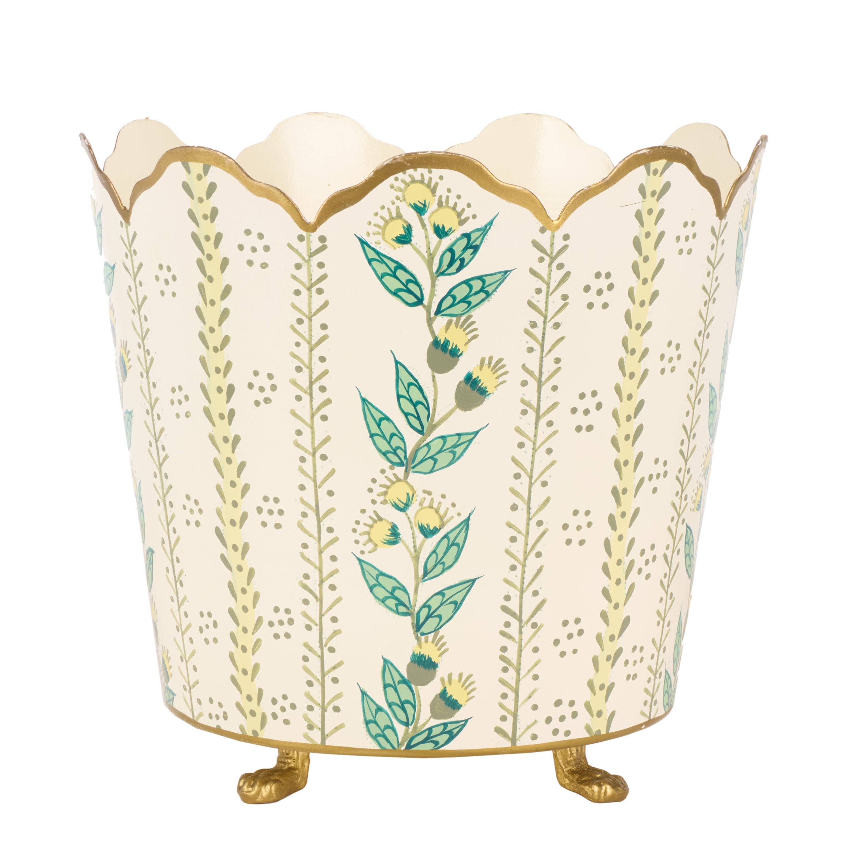 The Enchanted Home - Wholesale Plant Pot - Ivory & Gold Floral Bucket Planter (3 Sizes)2