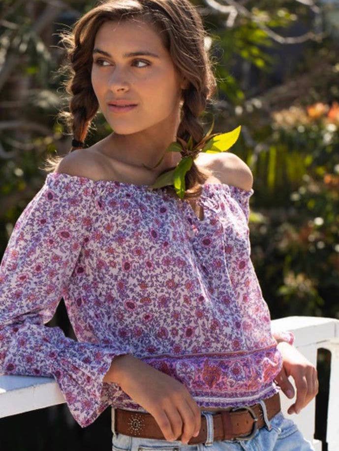 Bliss Printed Blouse Off Shoulder Pink for wholesale by Blue Boheme