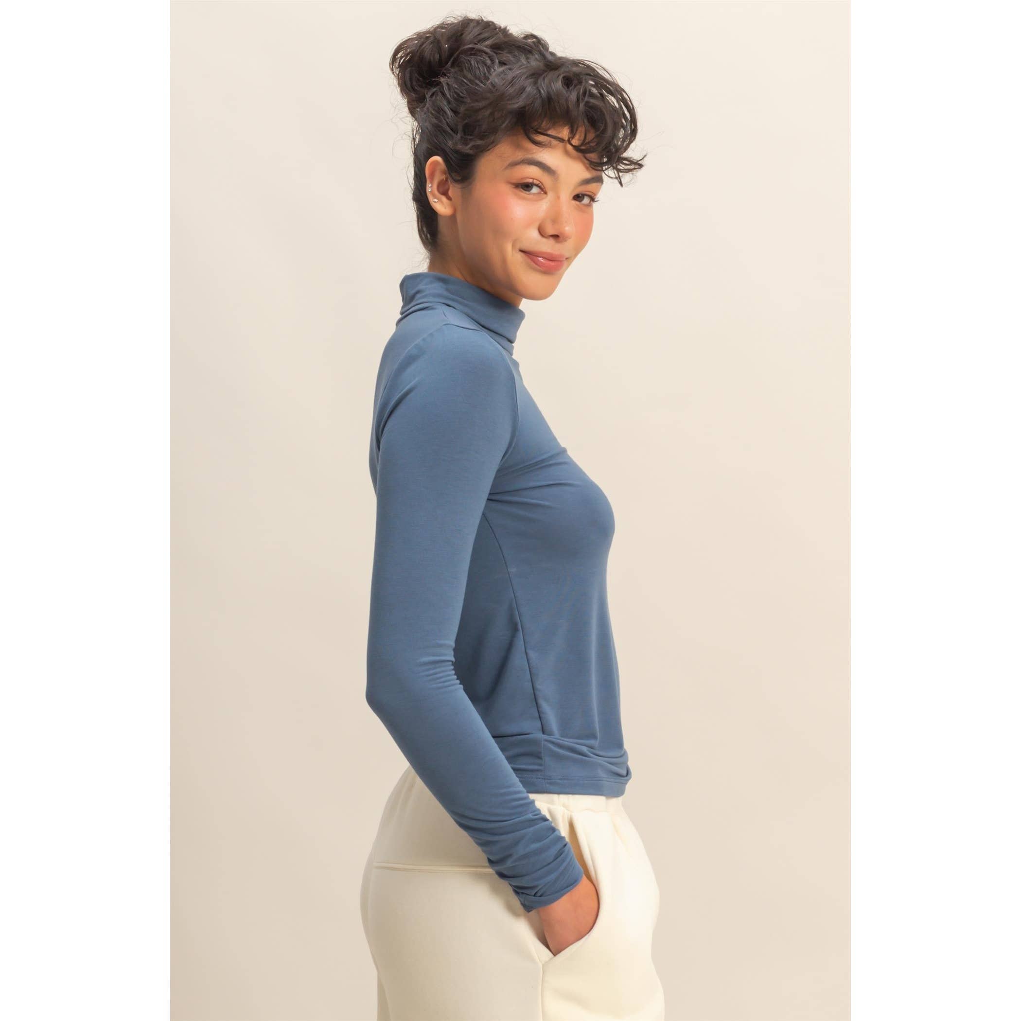 Double Zero - Wholesale Knit Top - Women's - Turtleneck Long Sleeve Fitted Top1