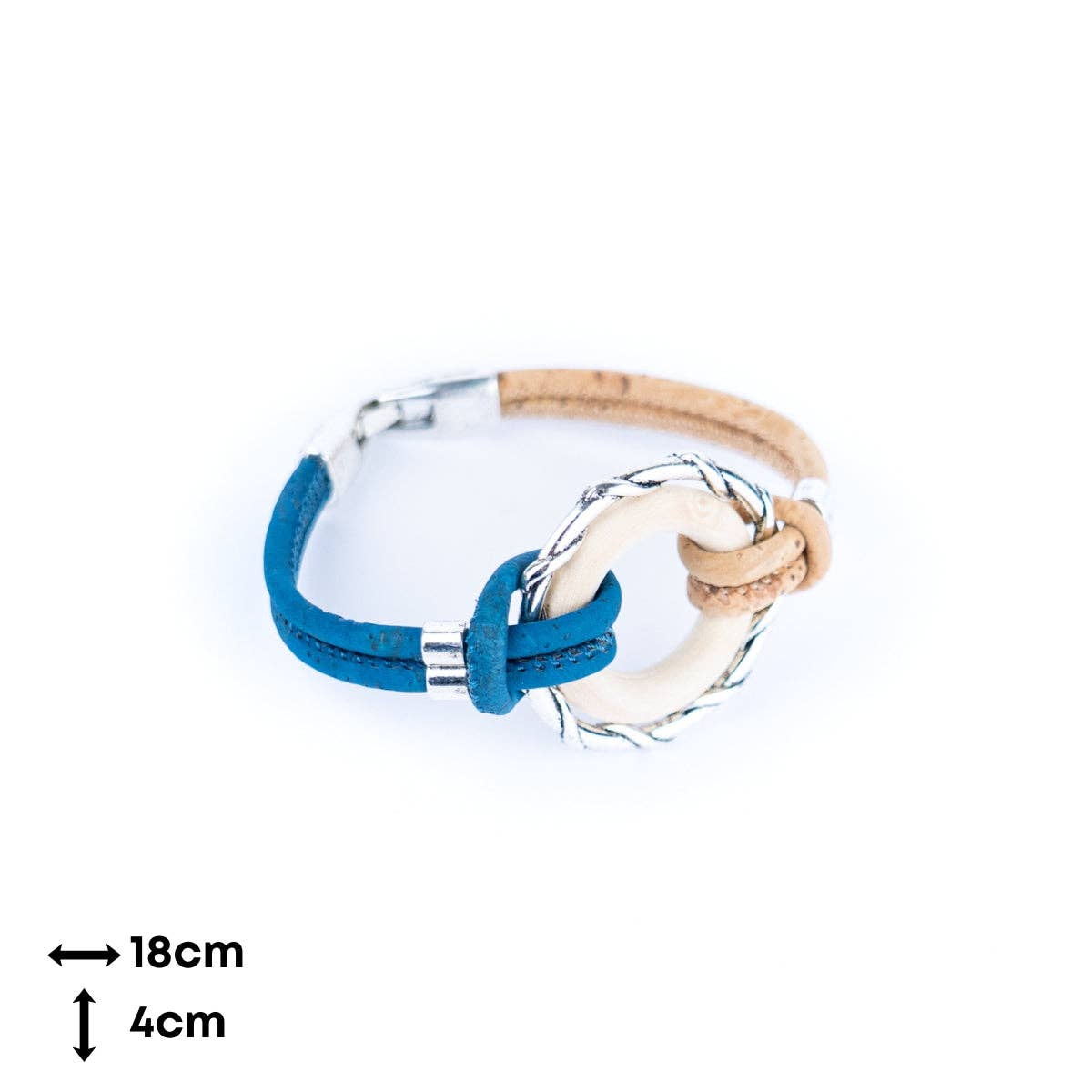 Meninas Bonitas Cork – Pulseira por atacado – Pulseiras femininas feitas à mão com fio de cortiça colorido e anéis de liga e madeira DBR-052-MIX-55