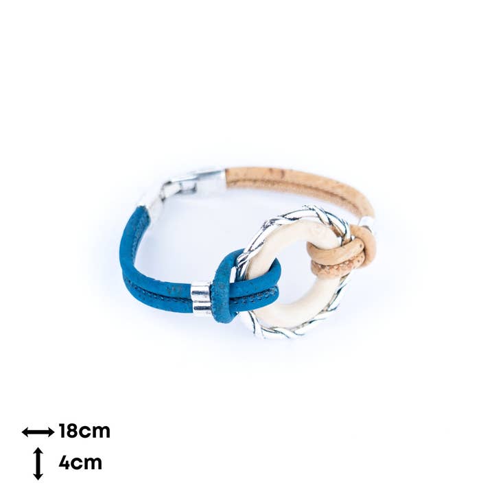 Meninas Bonitas Cork – Pulseira por atacado – Pulseiras femininas feitas à mão com fio de cortiça colorido e anéis de liga e madeira DBR-052-MIX-55