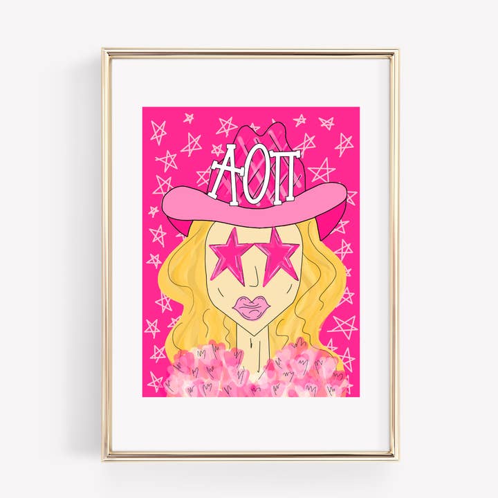 Alpha Omicron Pi - CUSTOMIZABLE Pink Funky Cowgirl - PRINT for wholesale by Made By Marissa Art