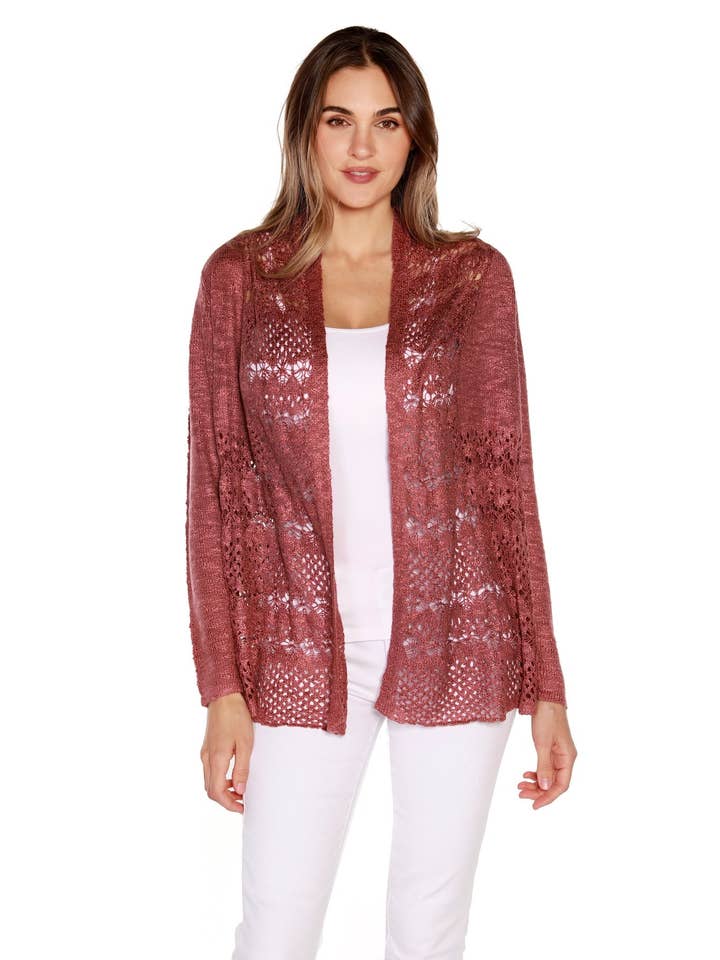 Belldini - Wholesale Cardigan - Women's - Women's Long Sleeve Crochet Knit Swing Cardigan5