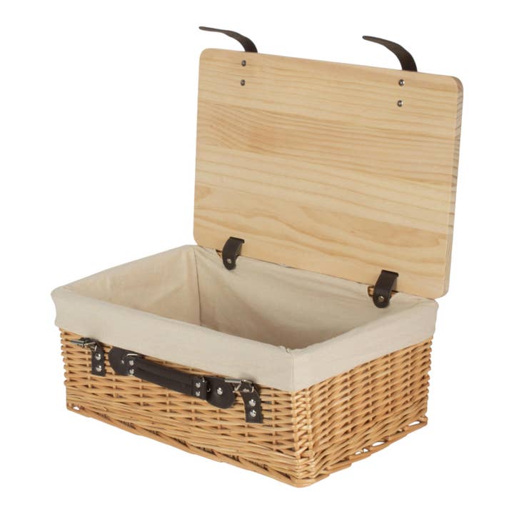 Buff White Lined Willow Empty Picnic Basket with Pinewood Lid for wholesale by Red Hamper