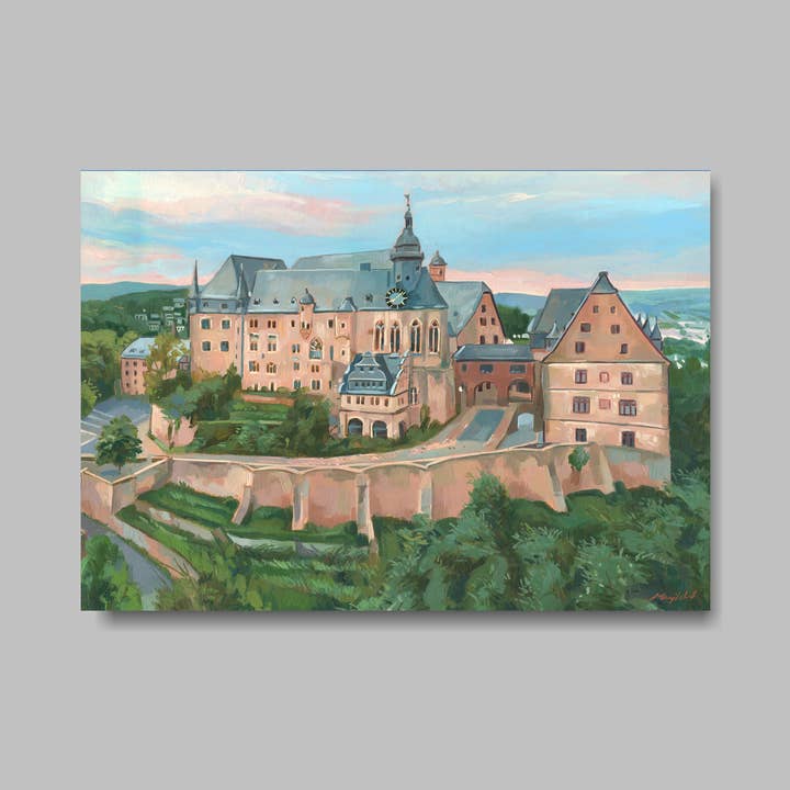 Postal, DIN A6, paisagem, pintura a óleo, Marburgo, castelo por atacado de Atelier No.1