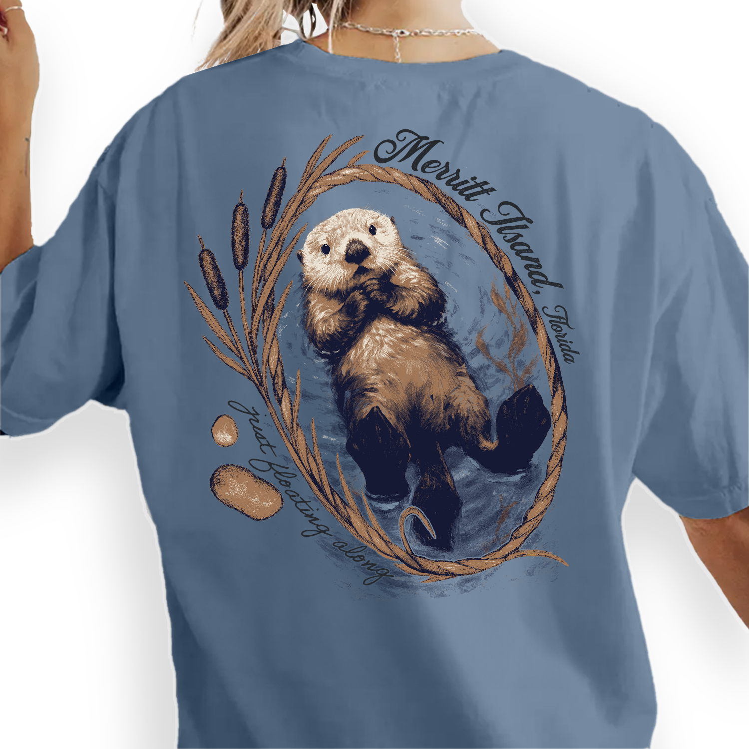 Textile Graphix - Wholesale Screen Printed T-Shirt - Women's - Floating Otter Tee – Customizable Wildlife Wreath Shirt6