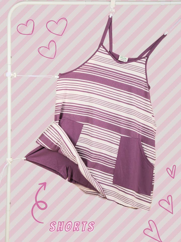 VERY J - Wholesale Romper - Women's - ND31600-Comfy Striped Knit Mini Dress W/ Shorts Inside