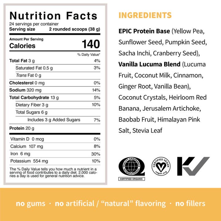 Sprout Living - Wholesale Protein/Superfood Powder - Epic Protein | Organic Plant Protein, Vanilla Lucuma, 2 LB
