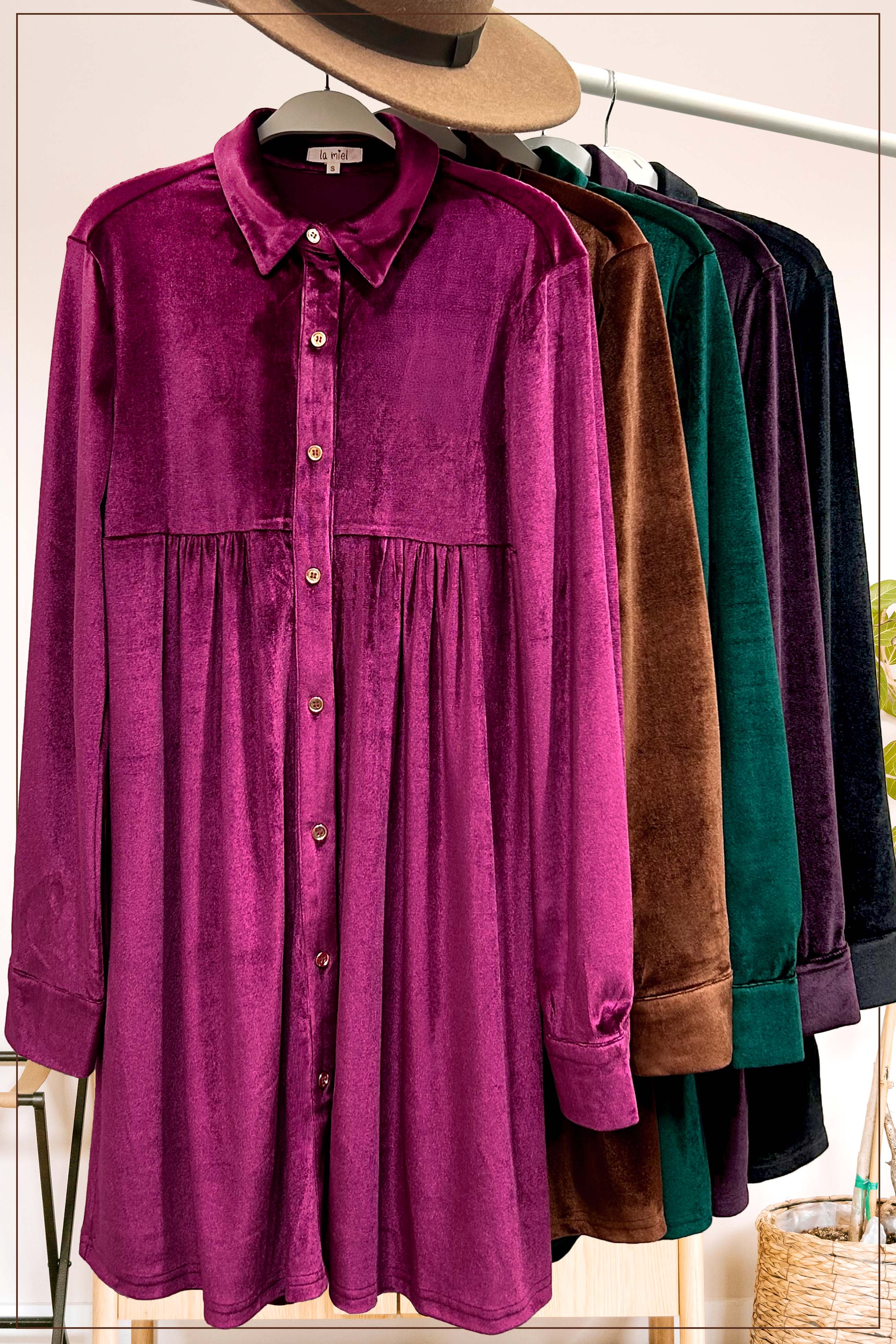 La Miel - Vendita all'ingrosso Vestito - Donna - Vestito in velluto morbido con colletto e bottoni La Miel25