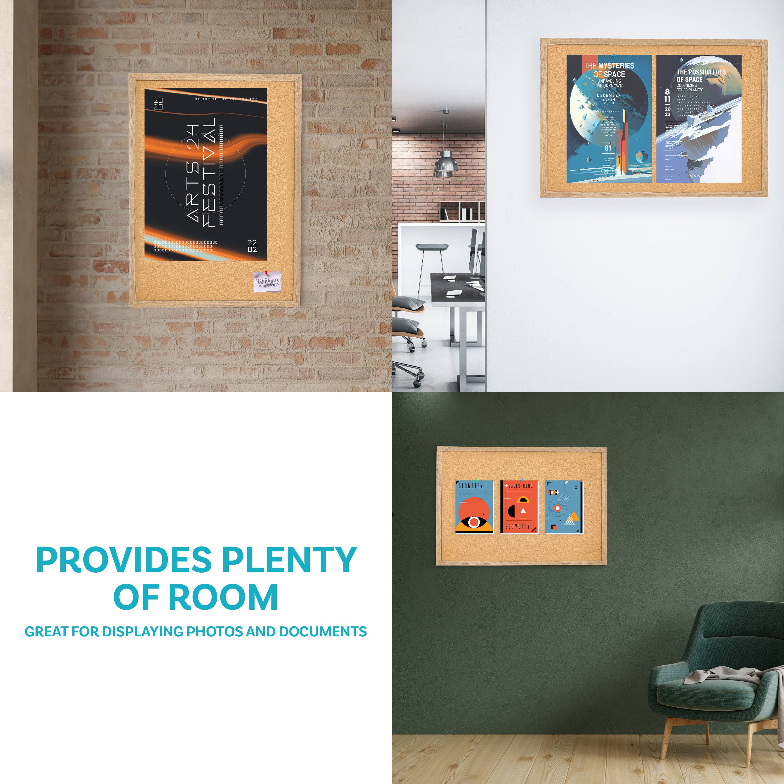 Sunnydaze Decor - Vente Tableaux d'affichage - Tableau d'affichage en liège avec cadre en MDF et 6 punaises3