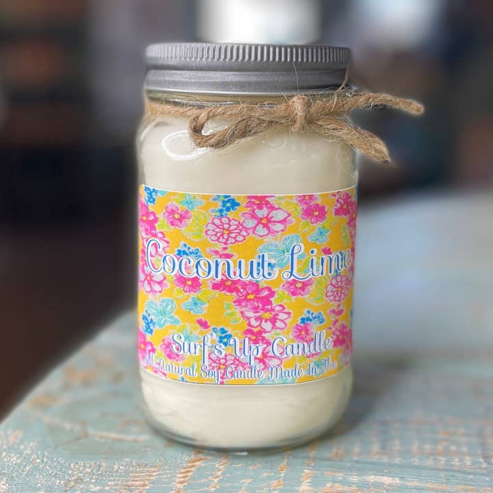 Coco Lime - Floral - Grand pot maçon pour la vente par Surfs Up Candle