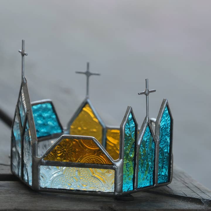 LuminaSalina - Wholesale Decorative tabletop object - The Day and Night - Stained Glass Jesus Christ Christian Gift Candle Holder Church Home Decor