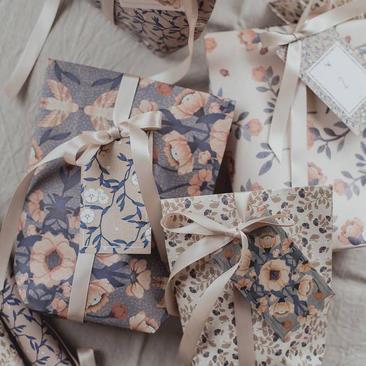 Mrs Mighetto - Wholesale Flat Wrap - Wrapping & Craft Paper 4-pack Blue Florals