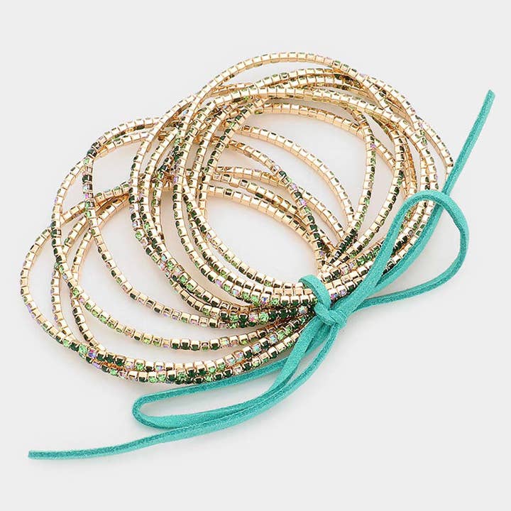 Sensibling Corp. - Wholesale Tennis Bracelet - 12PCS - Ribbon Colorful Rhinestone Layered Stretch Bracelets