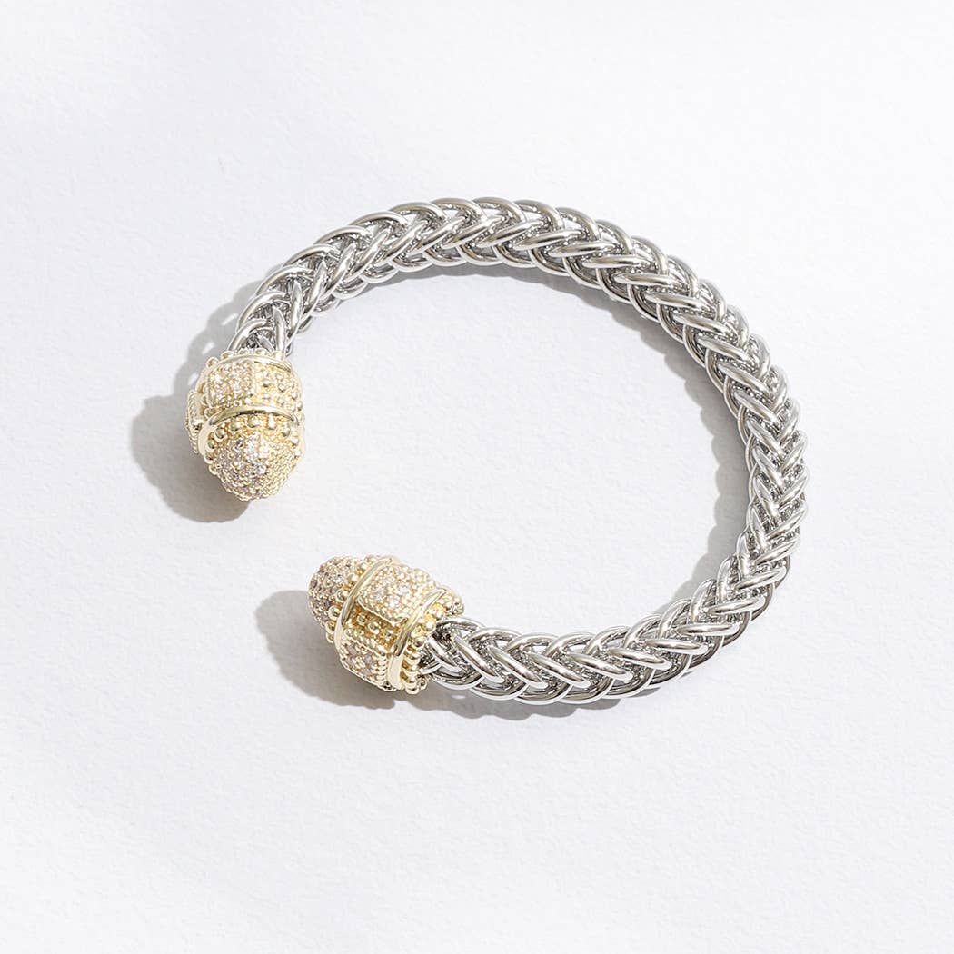 Fashion City - Vente Bracelet jonc - Bracelet jonc en forme de deux T, rond, entouré de pierres précieuses9