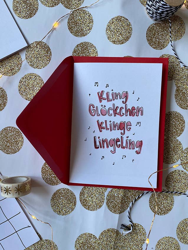 Carte de Noël en lettrage à la main : carte de vœux "Kling Glöckchen" pour la vente par brushmeetspaper