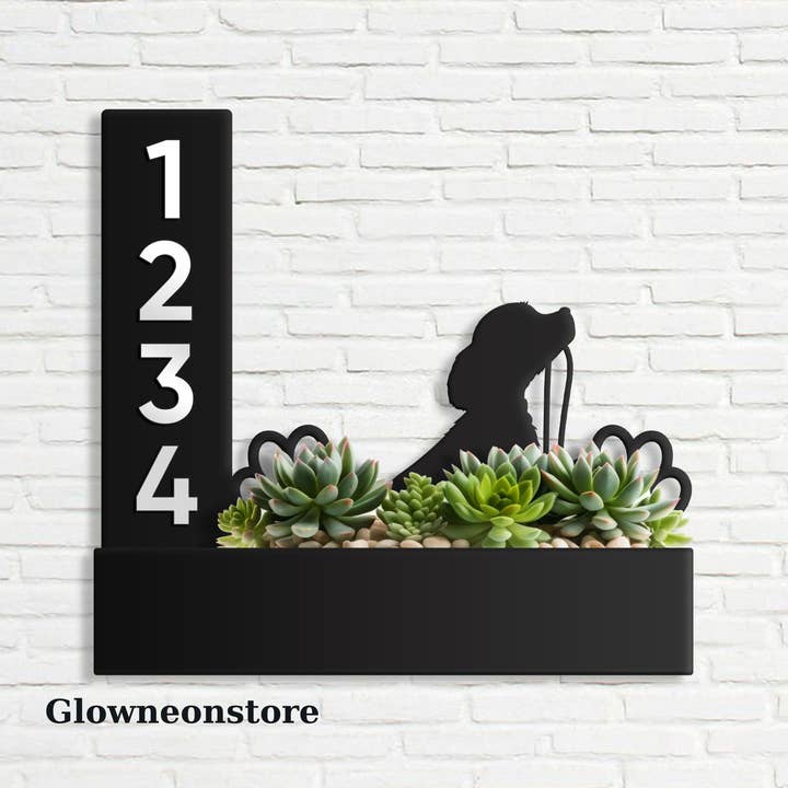 Glow Neon - Wholesale Sign - Custom Cocker Spaniel Dog Planter House Number Address Sign1
