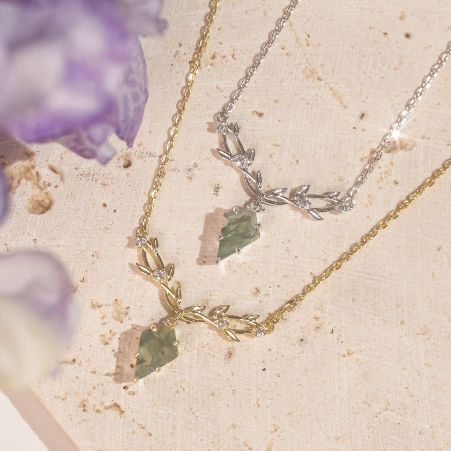 Azura Jewelry – Colar pingente/pendente por atacado – Colar de Ágata Musgosa entrelaçado Élfico2