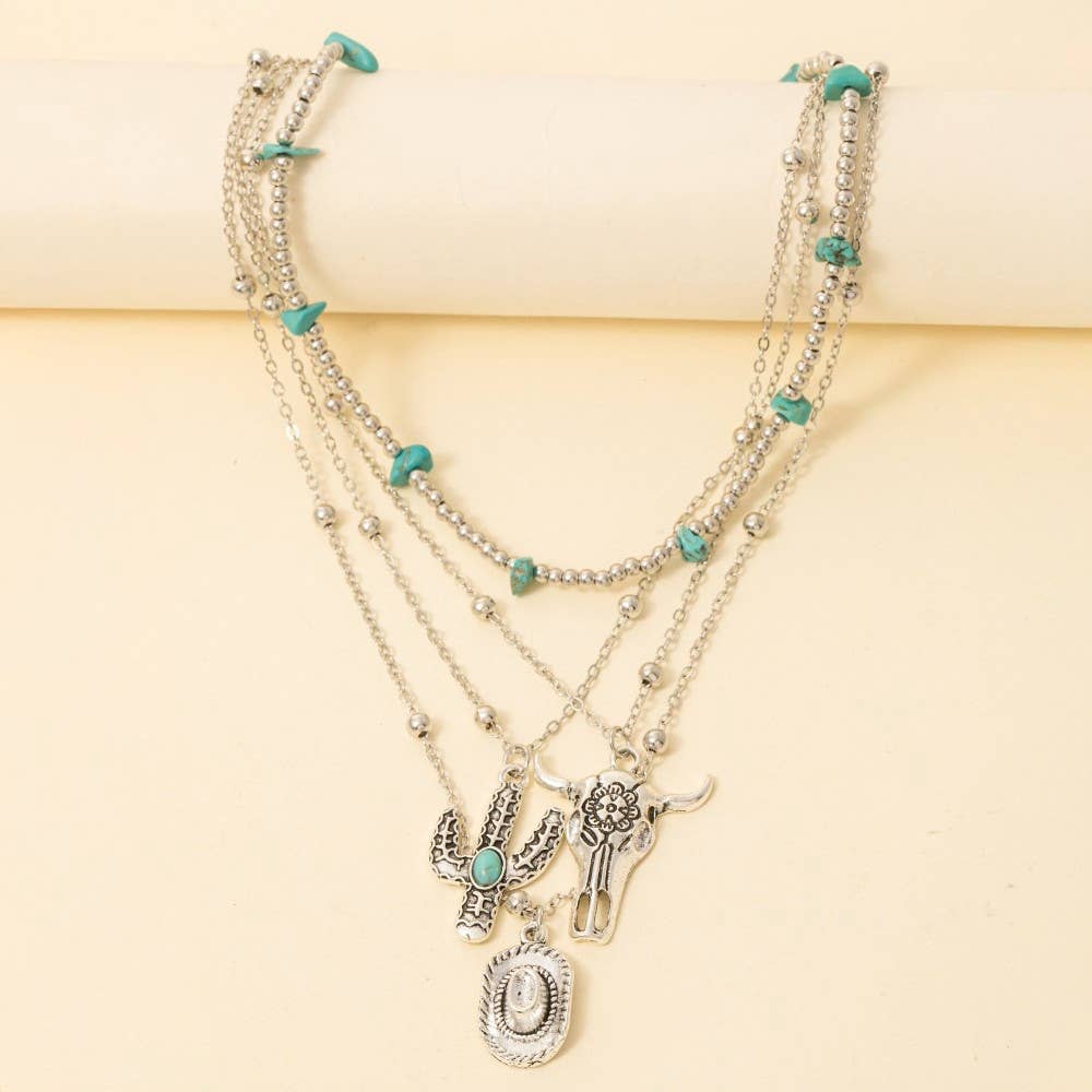 S Western Charms Layered Chain Necklace for wholesale on Faire0