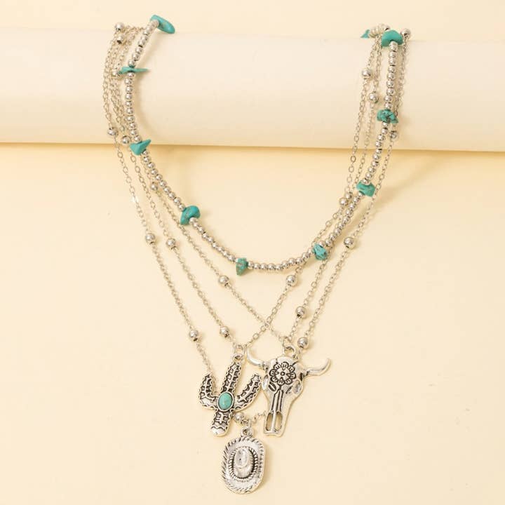 S Western Charms Layered Chain Necklace for wholesale on Faire