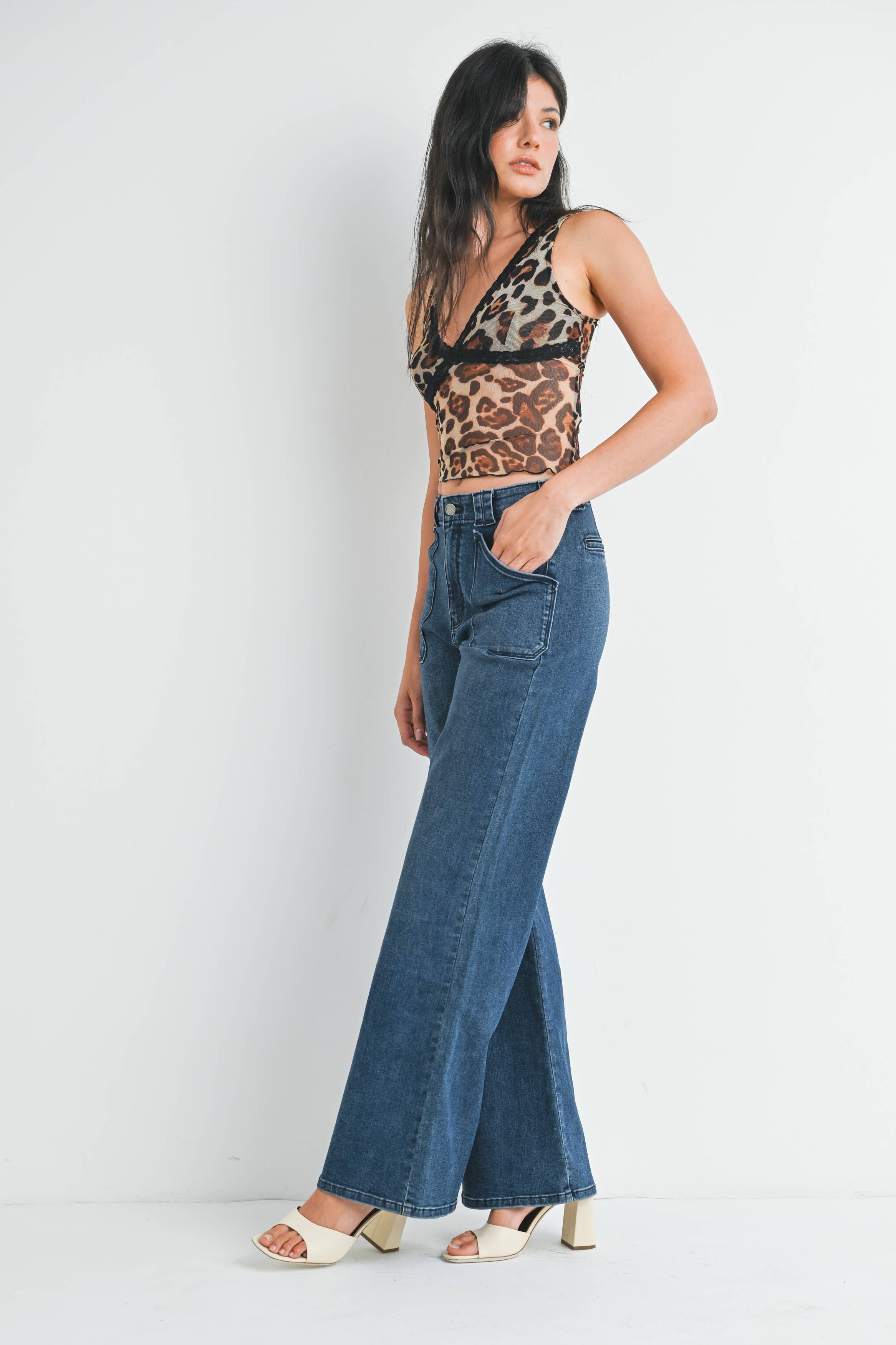 JBD - Wholesale Jeans - Women's - DP782 - DK - Patch Pocket Wide Leg Flare2