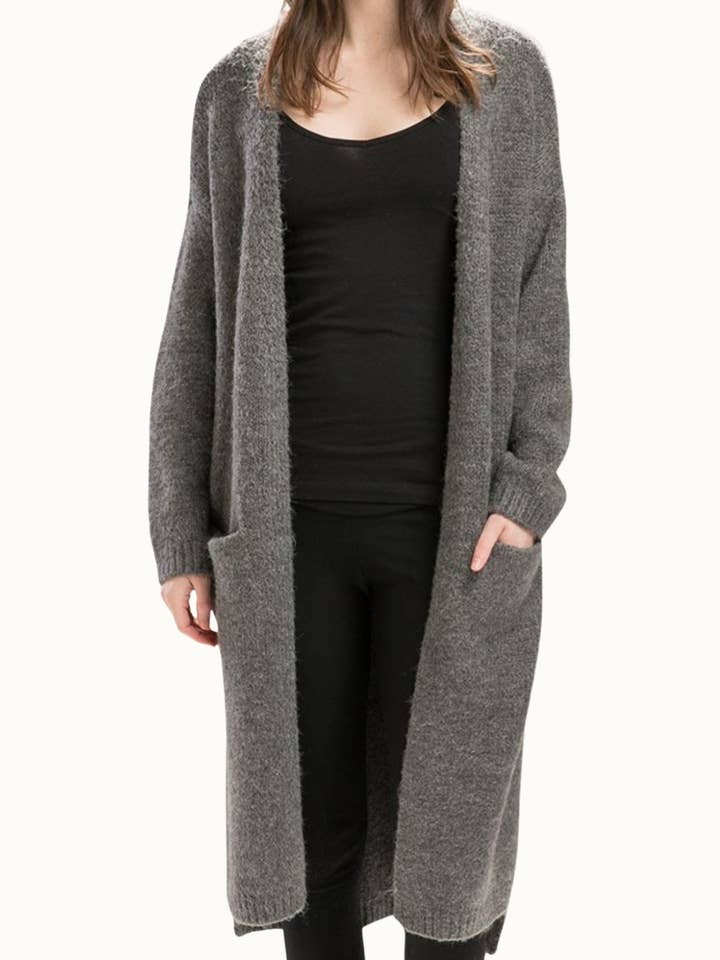 Long Cardigan with Side Slit Detail, OSFM (Women 0-10) for wholesale by Olive & Pique