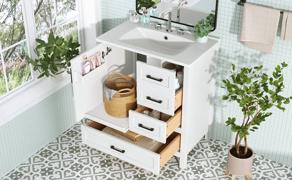 39F Inc. - Vente Armoire - Meuble-lavabo blanc de 30" avec lavabo et tiroirs à fermeture douce39