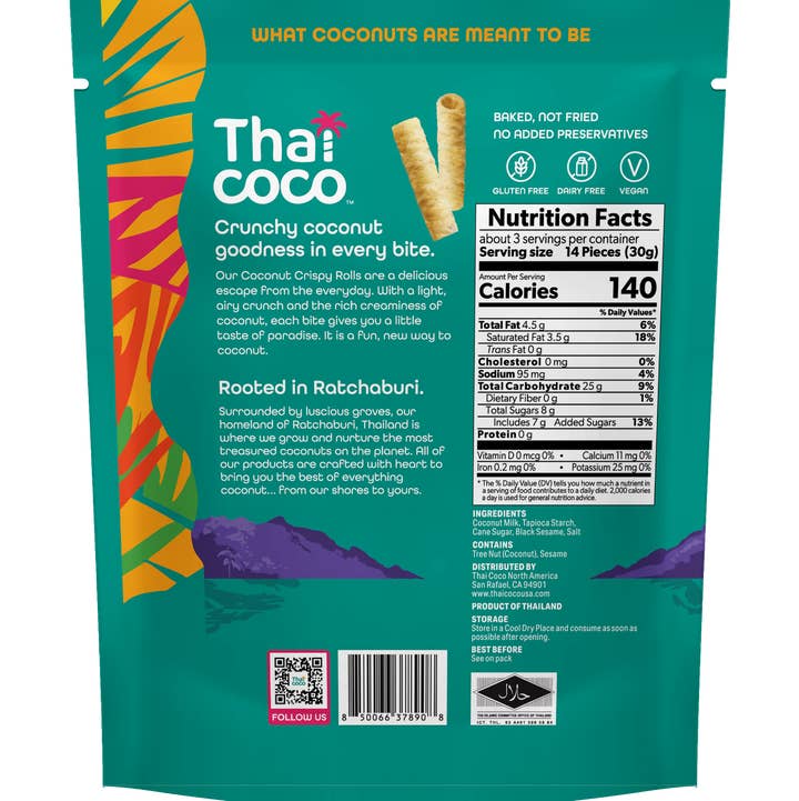 Thai Coco - Wholesale Cookie - Original Coconut Crispy Rolls - 3.5 oz1