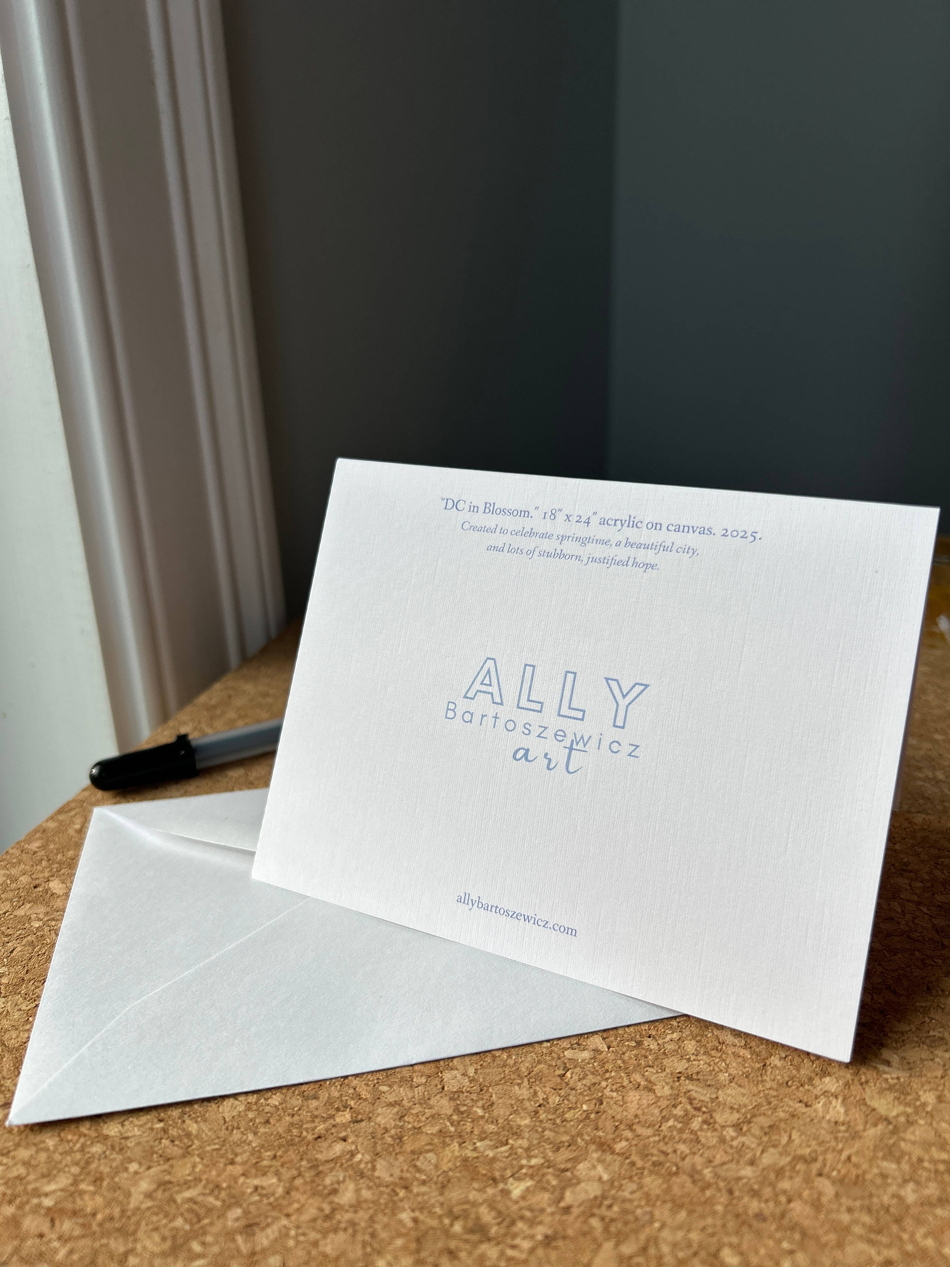 Ally Bartoszewicz Art - Wholesale Everyday Greeting Card - "DC in Blossom" folded greeting card , feat. cherry blossoms4