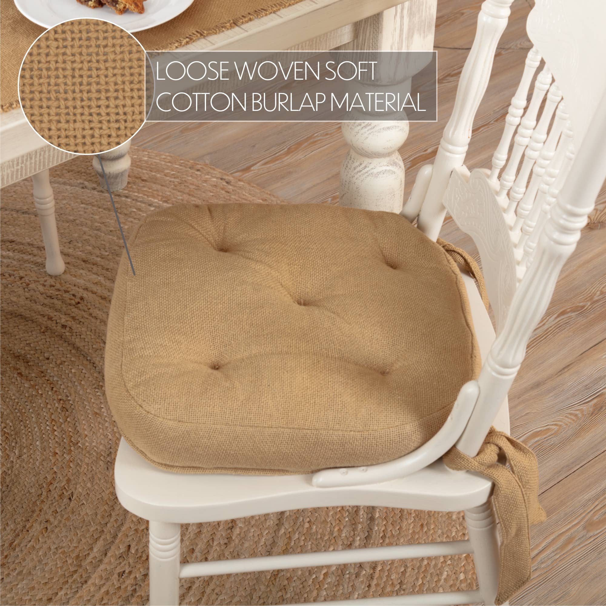 VHC Brands - Vente Coussins de chaise - Coussin de Chaise en Toile de Jute et Coton Naturel Style Ferme Vintage 15x15 - VHC Brands1