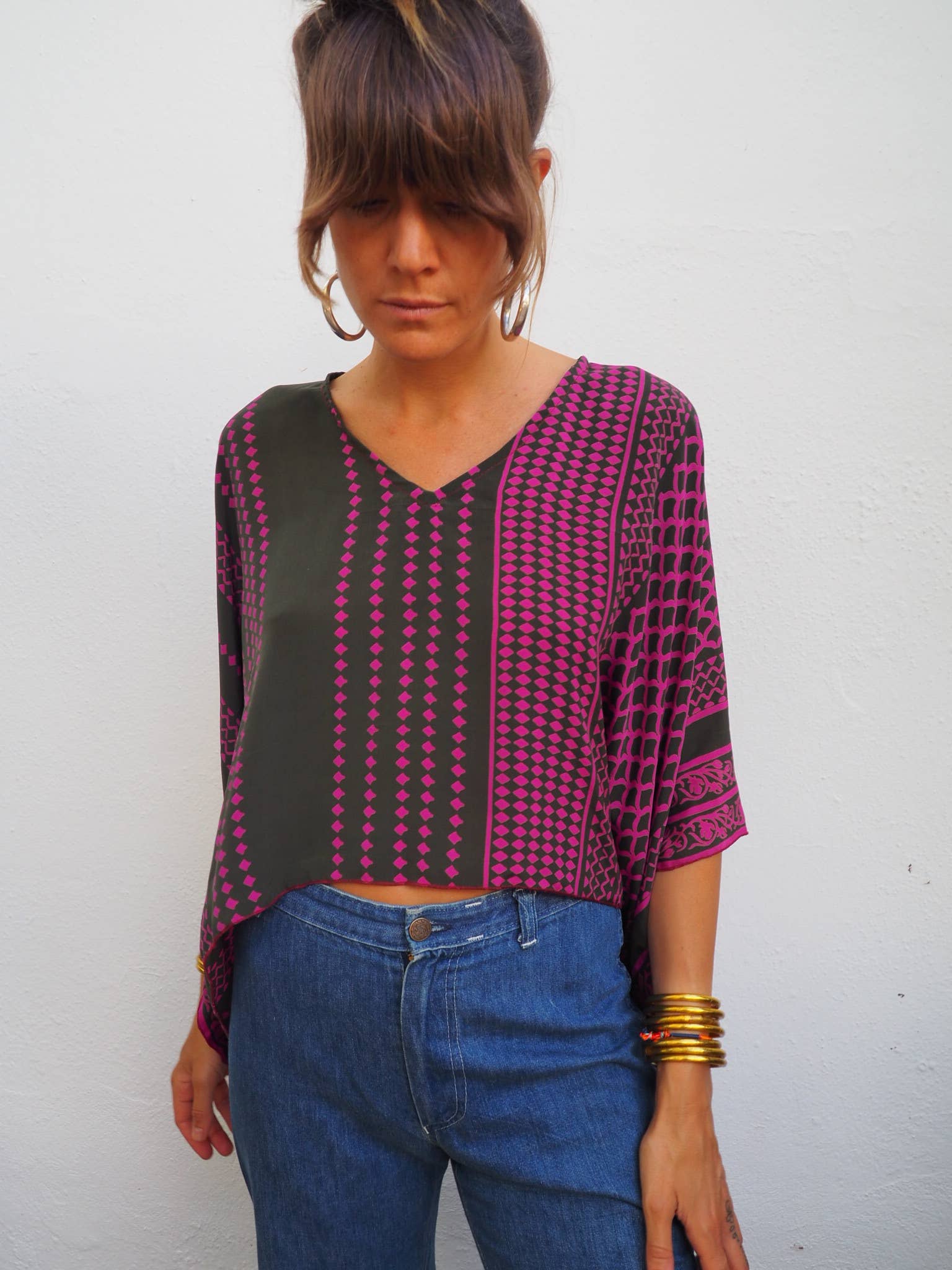 Vagabond Ibiza – Blusa - Mulher por atacado – Top cropped Kaftan Jade de mangas longas4