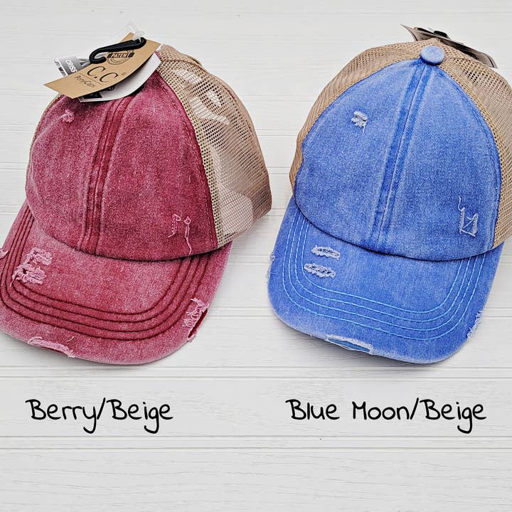 Treasure Bank - Wholesale Ponytail Cap - Women's - C.C Washed Denim, Mesh Back with Crossed Band for Ponytail3