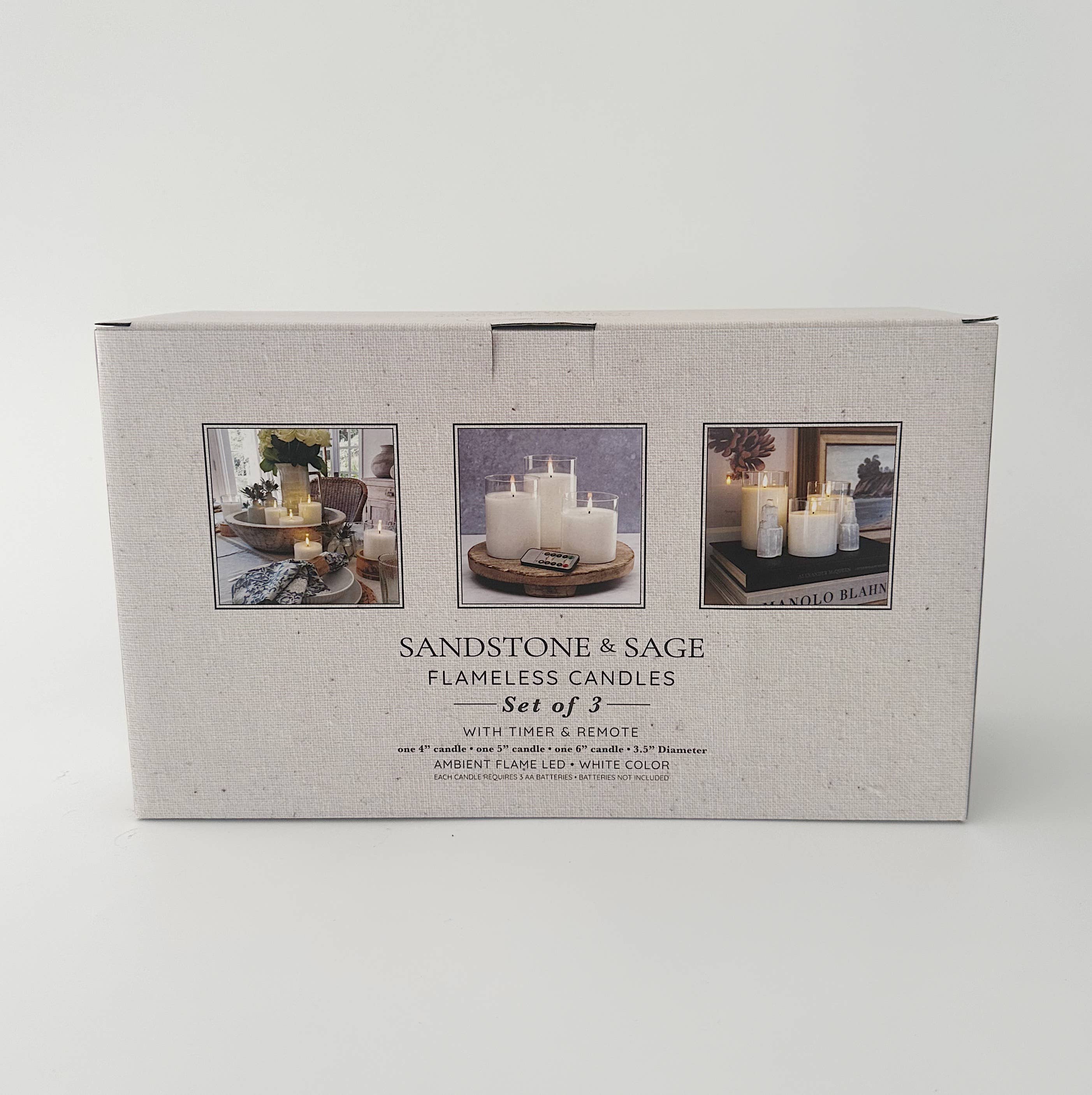 Sandstone & Sage - Wholesale Jar/filled candle - Flameless LED Hurricane Glass Candles - White and Amber10