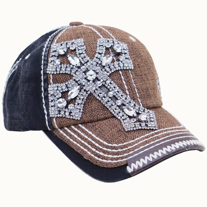 Olive & Pique – Engroshandel Baseballkasket - Dame – Kryds Bejeweled Bling Glitz Tekstureret Kasket, Justerbar0