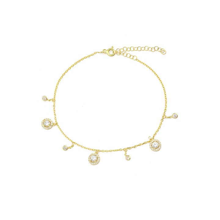 925 Sterling Silver Jewelry Gold Plated Anklet with Zircon for wholesale by Azuris Silver