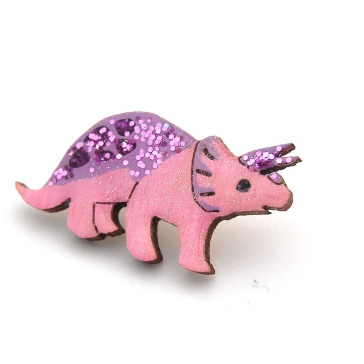 Bekbek Makes - Wholesale Brooch - Triceratops Dinosaur - Pink & Purple (Pin Badge or Necklace