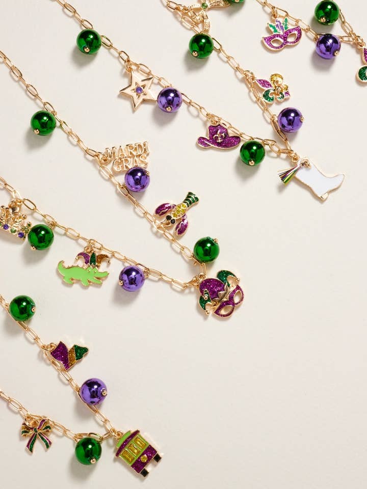 18 Inch Mixed Mardi Gras Charm Bead Chain Necklace for wholesale by Designature New York