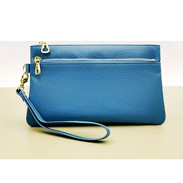 Real Leather Double Zipper Clutch Bag with Wristband- 2407 for wholesale by Superbia