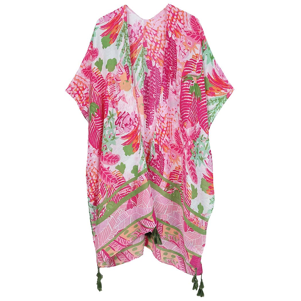 Fashion City - Vendita all'ingrosso Kimono - Donna - Copricostume kimono con nappine con stampa floreale tropicale10