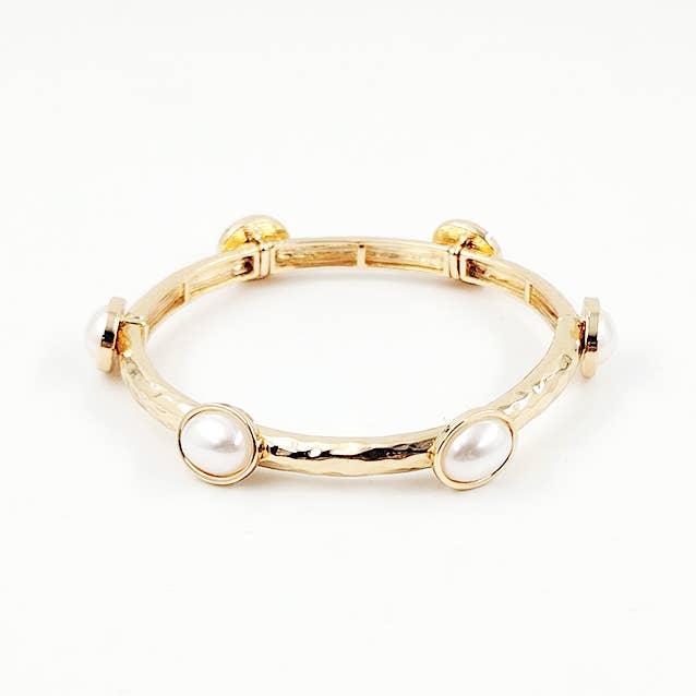Pretty Persuasions - Wholesale Bangle Bracelet - B25034 Glass Bead/Faux Pearl Adorned Stretch Bangle Bracelet10