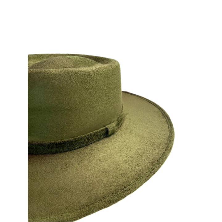 Wilder and Soul - Wholesale Fedora - Women's - Vegan Suede Gambler Hat- Olive Green1