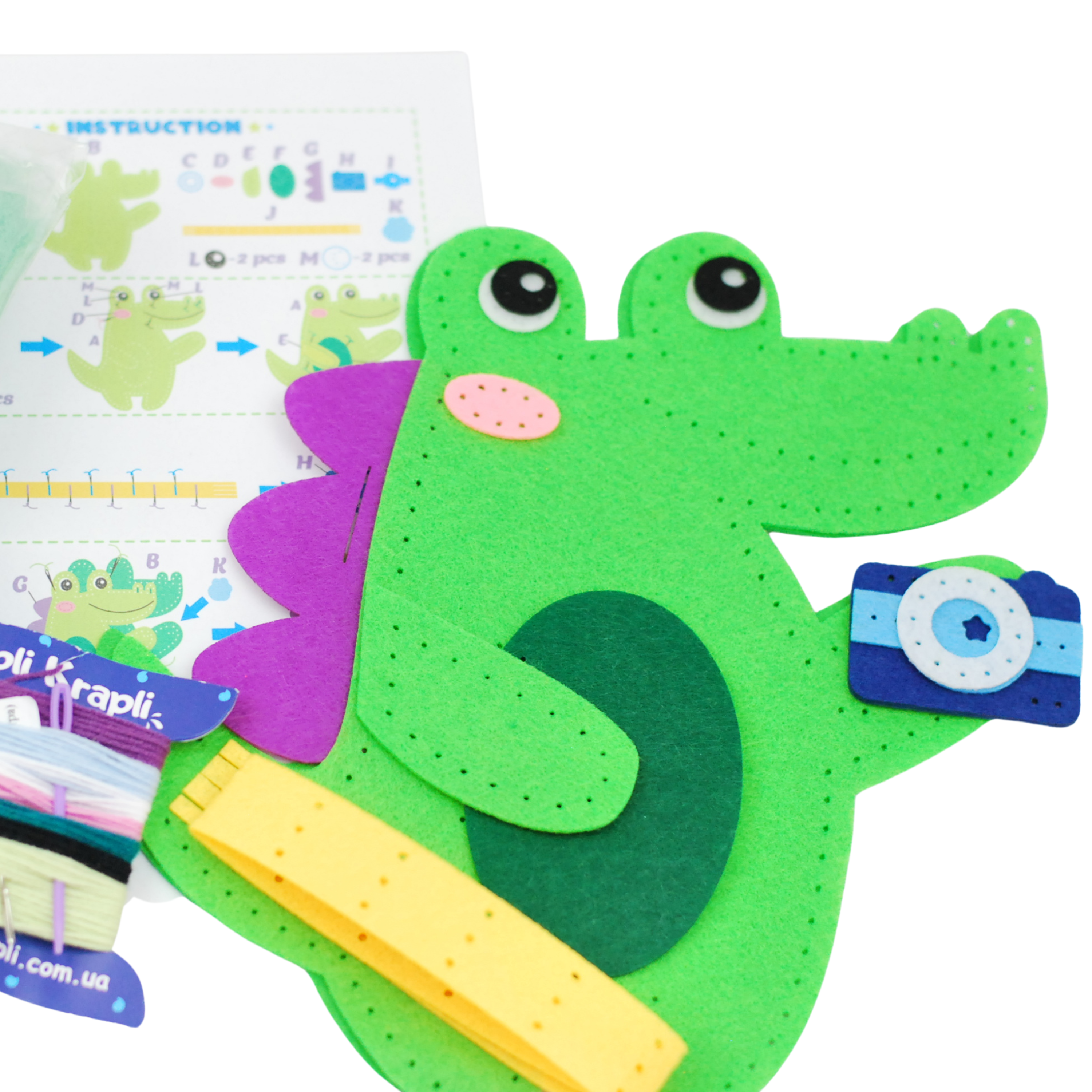 Fainotoys - Wholesale DIY Craft Kit - Kids - APLI Krapli - APLI Krapli Sewyourself Felt Toy Kit Crocodile Precut Felt Stuffing Thread & Safe Needle Ages 6+5