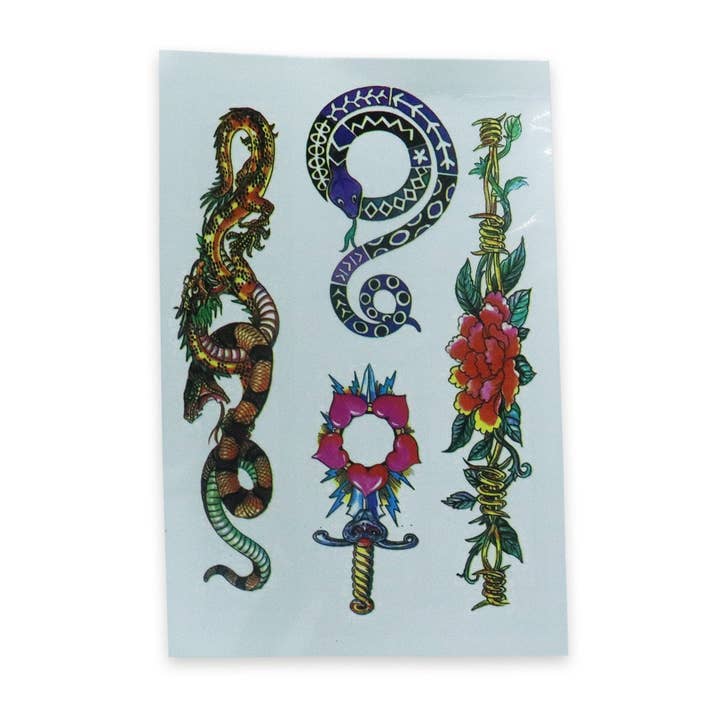 Cobras e Rosas Folha de Tatuagem Temporária Vintage por atacado de Hungry Ghost Press