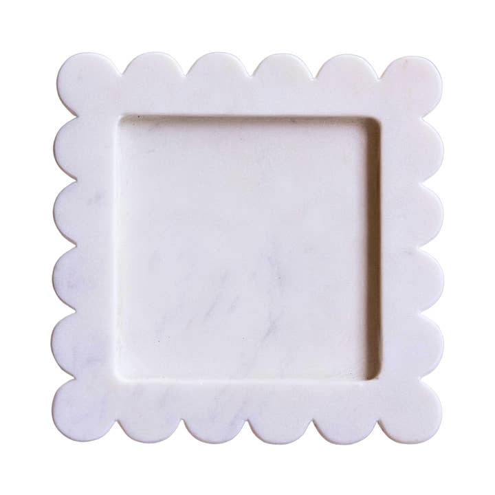 Luxe B Co - Wholesale Decorative tray - White Marble Scalloped Tray2