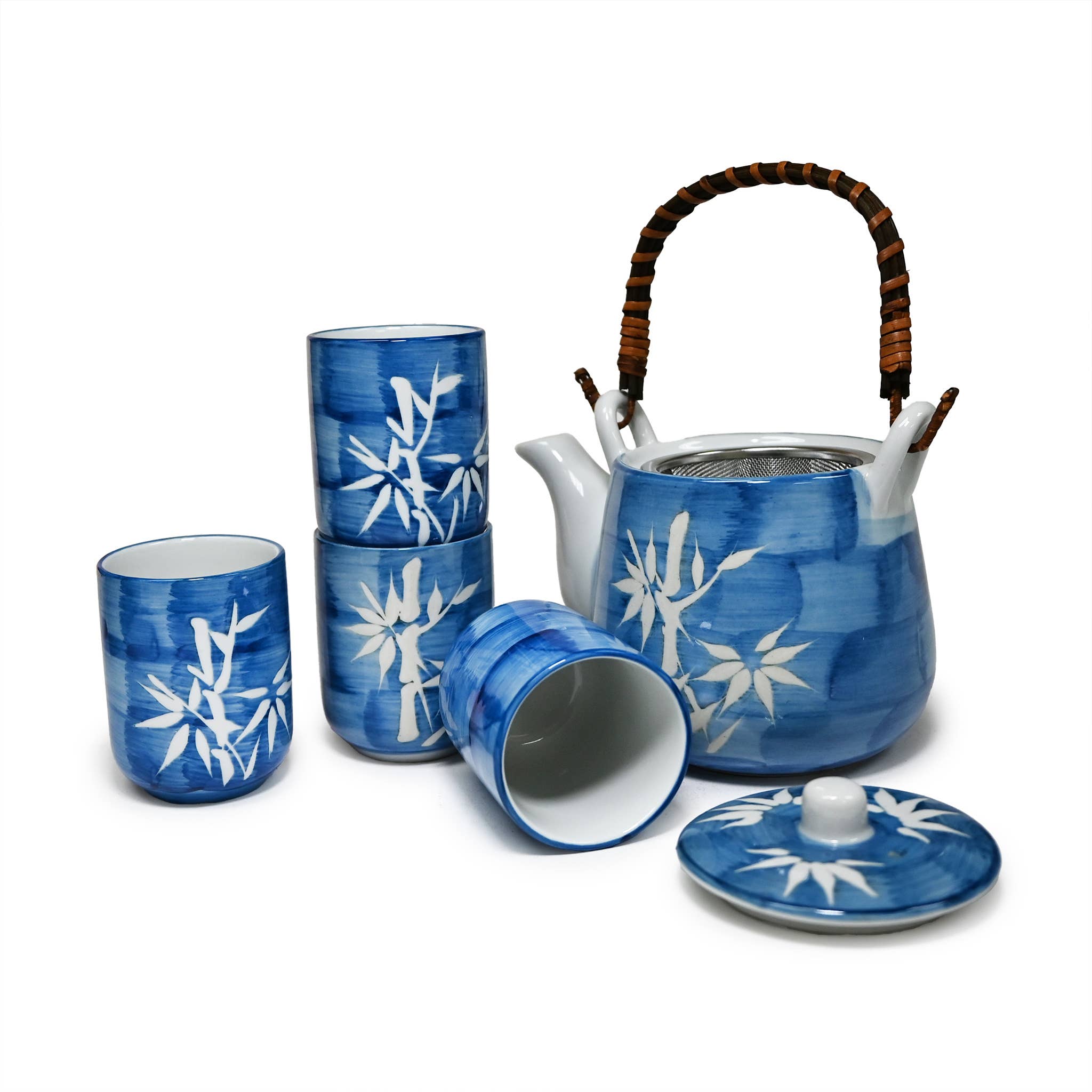 Fuji Merchandise Corporation - Wholesale Tea Set - TEA SET – WHITE BAMBOO ON BLUE BACKGROUND1