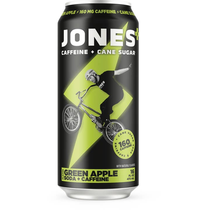 Grandpa Joe's Candy Shop – wholesale Soda/carbonated drink – Jones Energy Soda, Green Apple, 16oz Cans, 12ct
