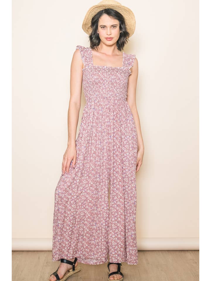 Elloh Collection - Wholesale Jumpsuit - Women's - Super Comfy Ruffle Shoulder Smocked Wide Leg Jumper Jumpsuit13